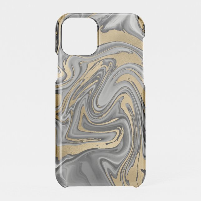 Black, White And Gold Marbled Oil Slick Abstract Uncommon iPhone Case (Back)