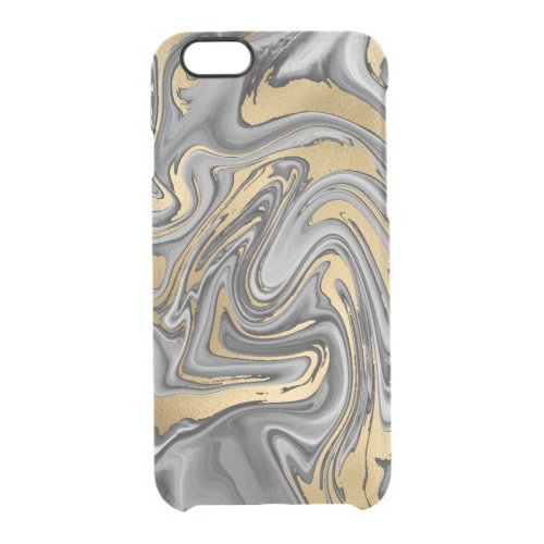 Black White And Gold Marbled Oil Slick Abstract Clear iPhone 66S Case