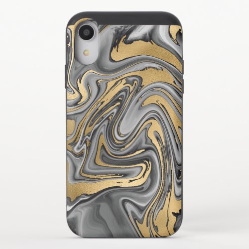 Black White And Gold Marbled Oil Slick Abstract iPhone XR Slider Case