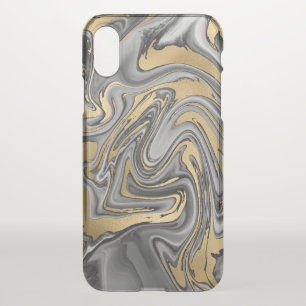 Black, White And Gold Marbled Oil Slick Abstract iPhone XS Case