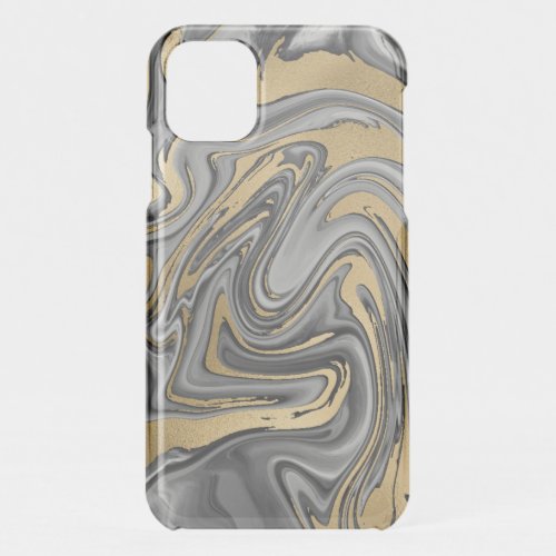 Black White And Gold Marbled Oil Slick Abstract iPhone 11 Case
