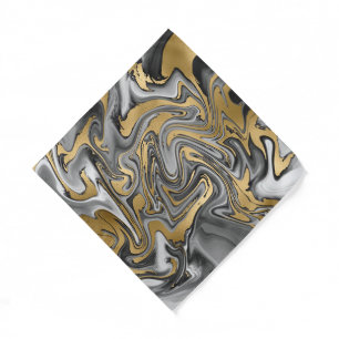 Black, White And Gold Marbled Oil Slick Bandana