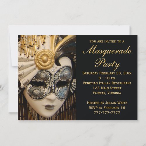 Black White and Gold Masquerade Party Invitations