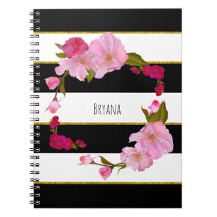 Black White and Gold Modern Floral Chic Glam Notebook