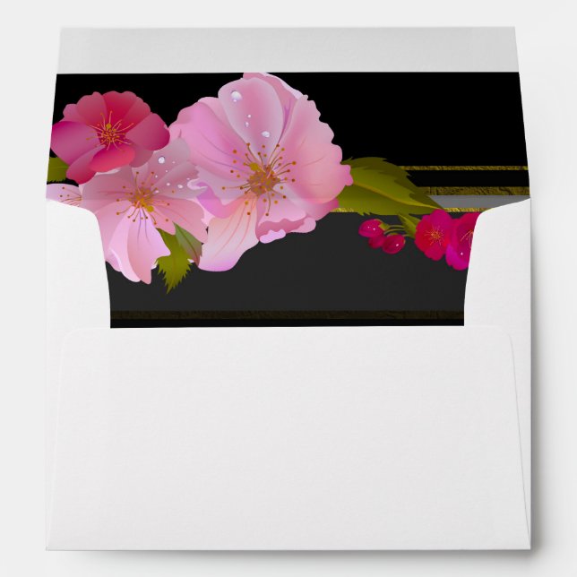 Black White and Gold Modern Floral Chic Glam Party Envelope (Back (Bottom))