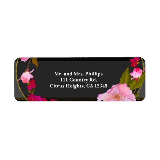 Black White and Gold Modern Floral Chic Glam Party Label (Front)