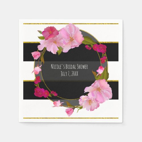 Black White and Gold Modern Floral Chic Glam Party Napkins