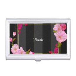 Black White and Gold Modern Floral Chic Glamour Case For Business Cards