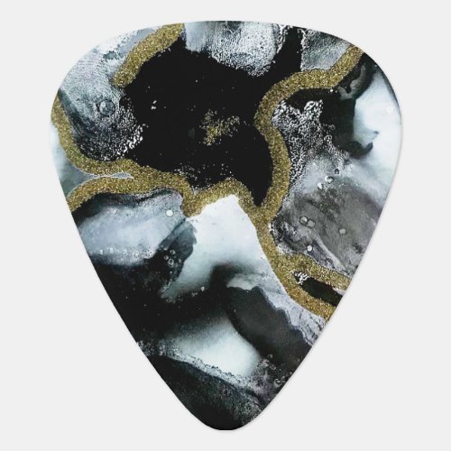 Black White and Gold  Modern Trendy Abstract Guitar Pick