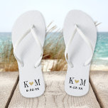 Black White and Gold Modern Wedding Monogram Flip Flops<br><div class="desc">Custom printed flip flop sandals personalized with a cute heart and your monogram initials and wedding date. Click Customize It to change text fonts and colors or add your own images to create a unique one of a kind design!</div>