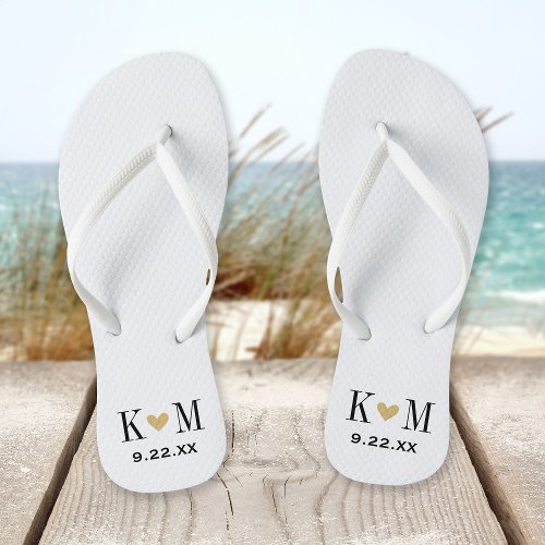 Black White and Gold Modern Wedding Monogram Flip Flops