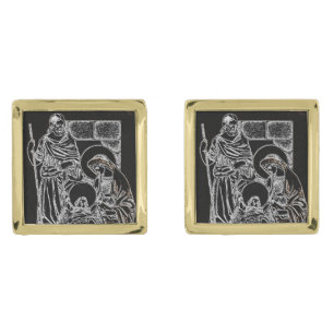 BLACK WHITE AND GOLD NATIVITY CUFFLINKS