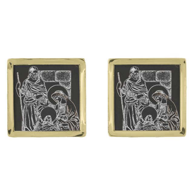 BLACK WHITE AND GOLD NATIVITY CUFFLINKS (Front)