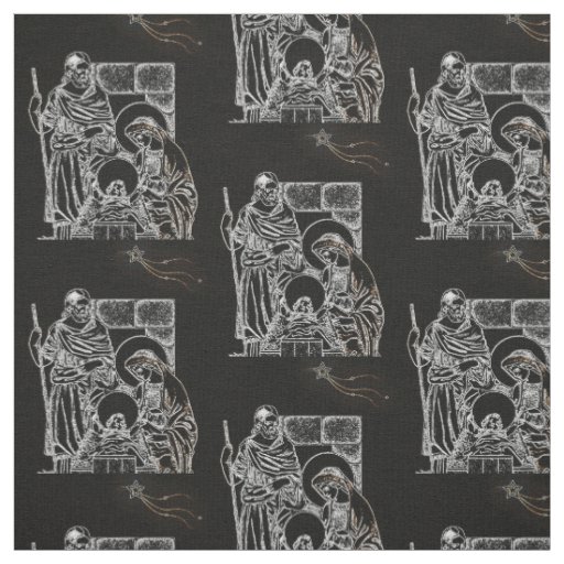 BLACK WHITE AND GOLD NATIVITY FABRIC