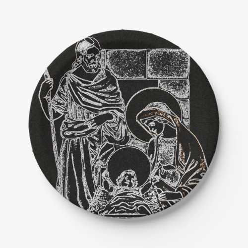 BLACK WHITE AND GOLD NATIVITY PAPER PLATES