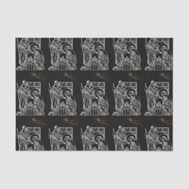 BLACK WHITE AND GOLD NATIVITY TISSUE PAPER (Front)
