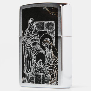 BLACK WHITE AND GOLD NATIVITY ZIPPO LIGHTER
