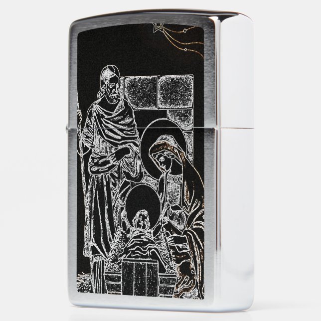 BLACK WHITE AND GOLD NATIVITY ZIPPO LIGHTER (Left)