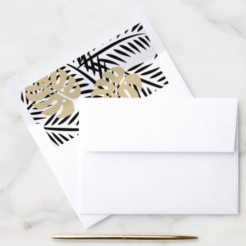 Black White and Gold Palm Design Envelope Liner