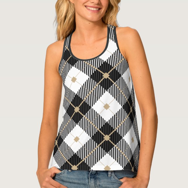 Black White and Gold Plaid Tank Top (Front)