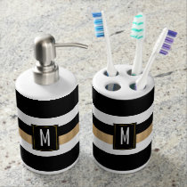Black White and Gold Striped Monogram Bathroom Set Black White and Gold Striped Monogram Bathroom Set