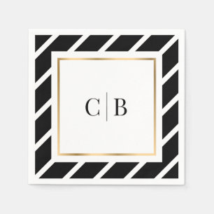 Black White and Gold Striped Monogrammed Wedding Napkins