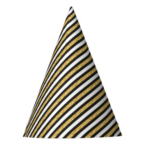Black White and Gold Striped Party Hat