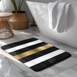 Black, white and gold stripes bath mat