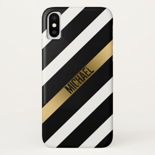 Black White And Gold Stripes iPhone X Case