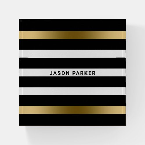 Black White and Gold Stripes Paperweight