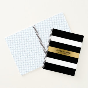 Black, white and gold stripes pattern notebook