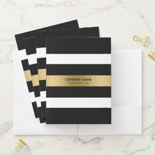 Black, white and gold stripes pattern pocket folder
