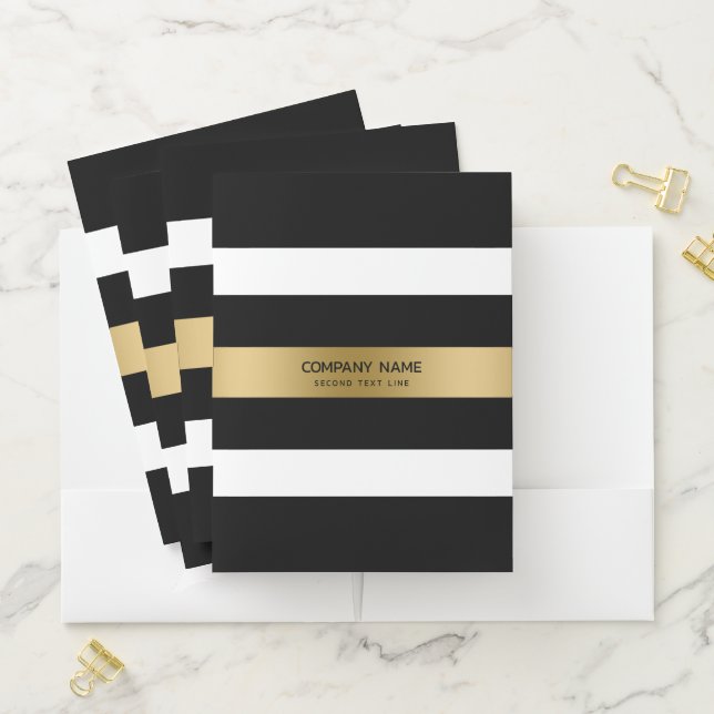 Black, white and gold stripes pattern pocket folder (In Situ)