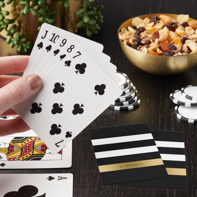 Black, white and gold stripes pattern poker cards (In Situ)