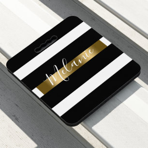 Black white and gold stripes pattern seat cushion