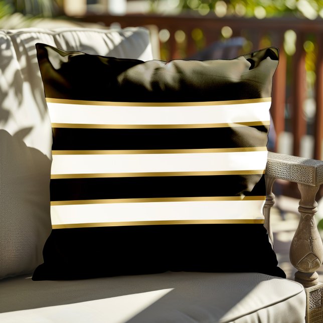 Black white and gold stripes pattern throw pillow (Creator Uploaded)
