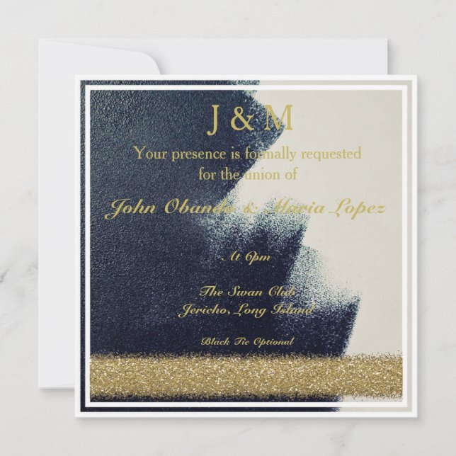 Black, White and Gold Wedding Invitation (Front)