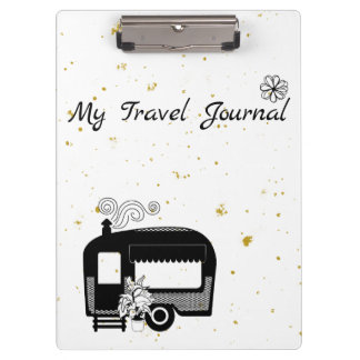 Black white and gold with an RV caravan Clipboard