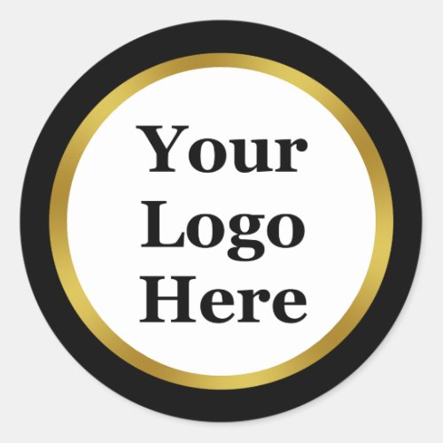 Black White and Gold Your Logo Here Classic Round Sticker