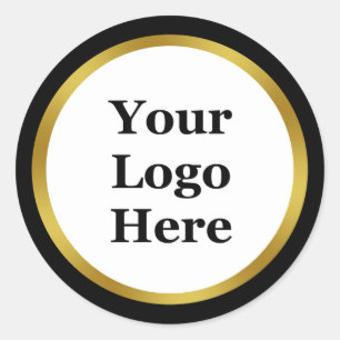 Black, White, and Gold Your Logo Here Template Classic Round Sticker