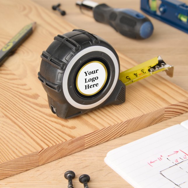 Black, White, and Gold Your Logo Here Template Tape Measure (Woodwork)