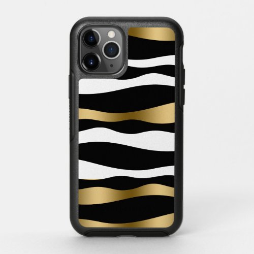 Black white and gold zebra stripes pattern OtterBox symmetry iPhone 11 pro case