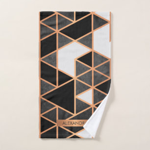 Black White and Golden Mosaic Bath Towel Set