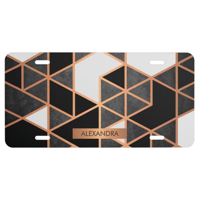 Black White and Golden Mosaic License Plate (Front)