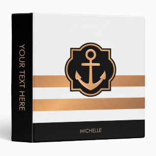 Black White and Golden Stripes 3 Ring Binder
