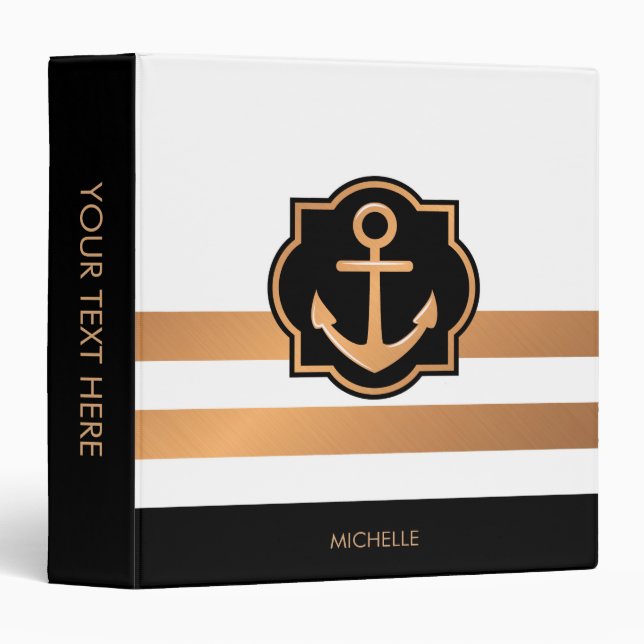 Black White and Golden Stripes 3 Ring Binder (Front/Spine)