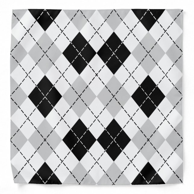 Black White and Gray Argyle Bandana (Front)