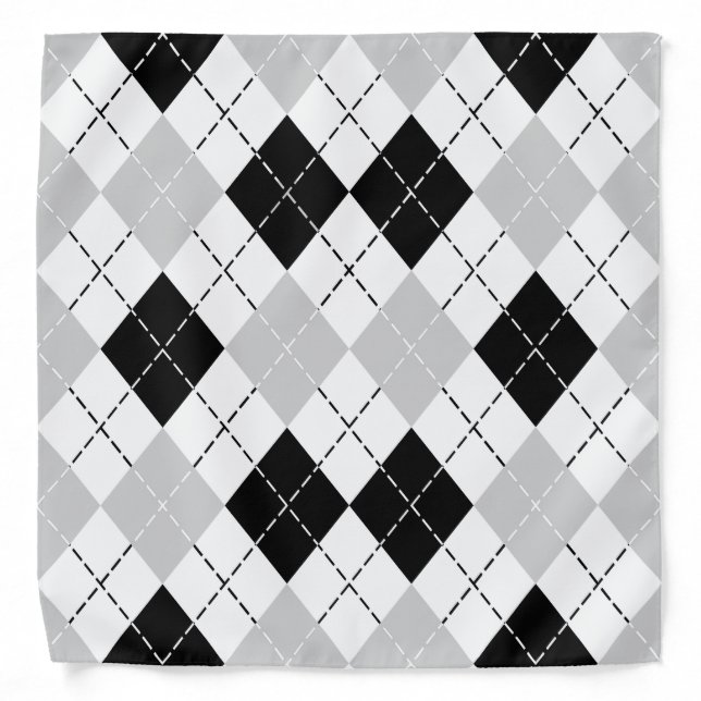 Black White and Gray Argyle Bandana (Front)