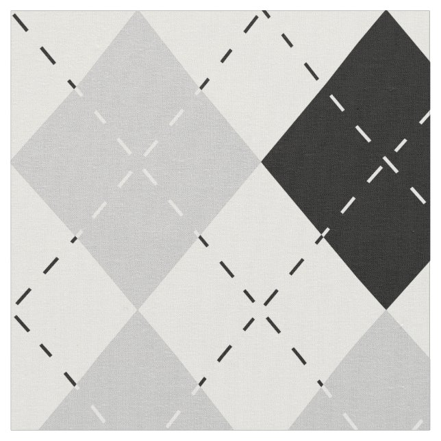 Black White and Gray Argyle Fabric (Close Up)
