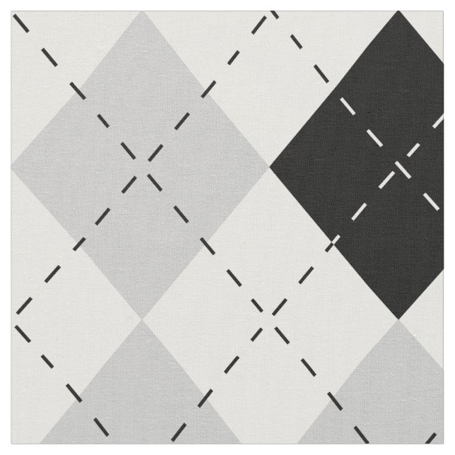 Black White and Gray Argyle Fabric (Close Up)